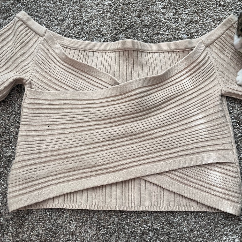 Elegant Beige Off-Shoulder Sweater